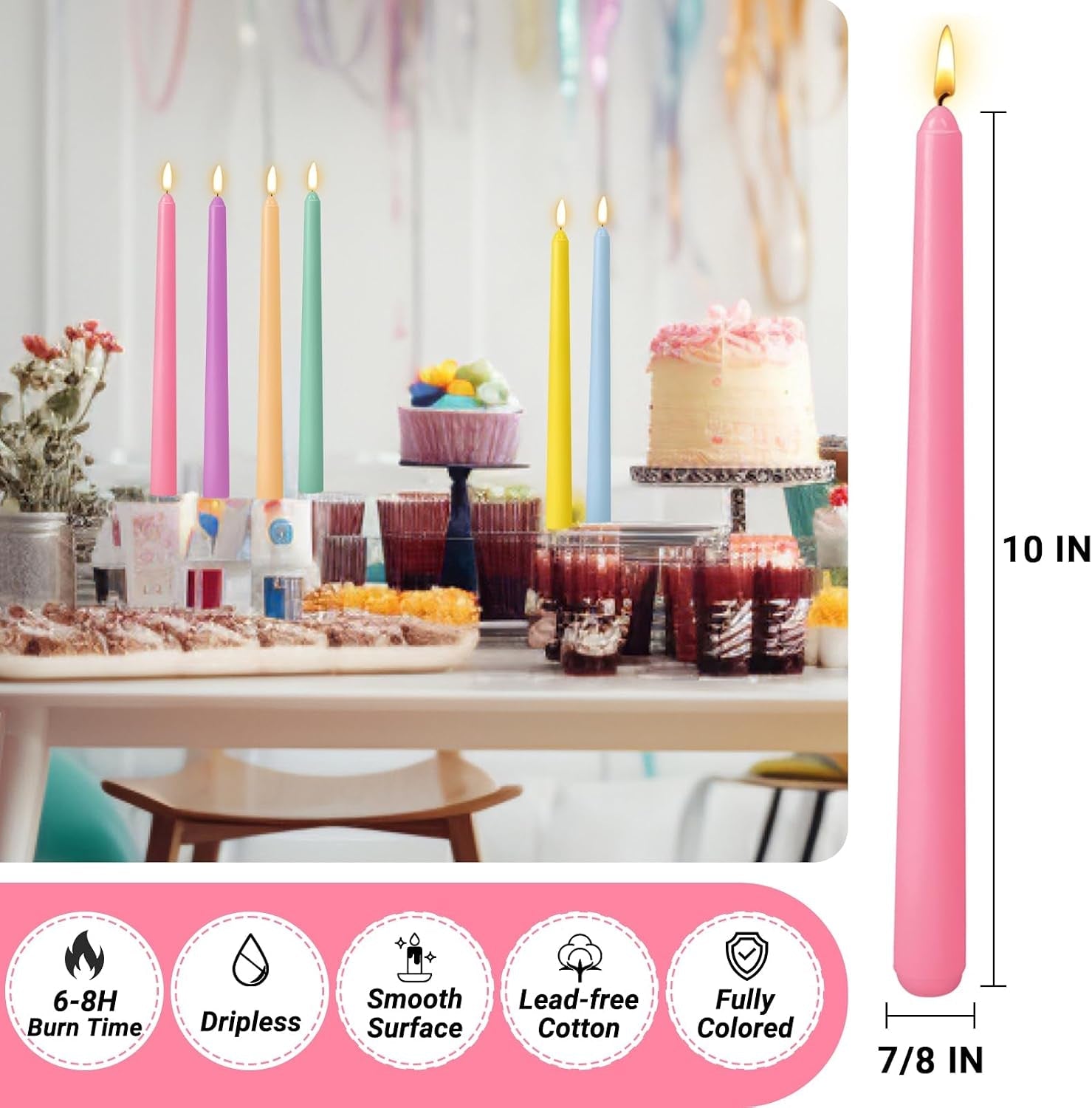 12-pack-10-inch-multi-color-taper-candle-set-for-holiday-dinner-party-unscented-long-candlesticks-dripless-and-smokeless-7-8-hours-burn