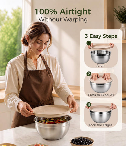 Stainless Steel Mixing Bowls: 6 Nesting Bowls with Lids & 3 Graters8
