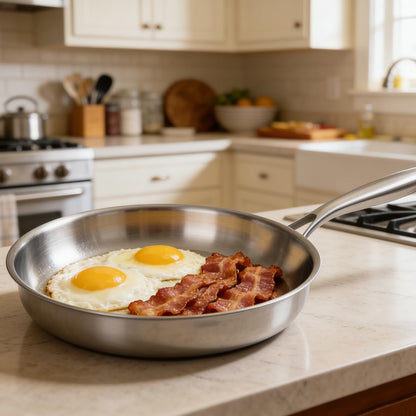 Tri-Ply Stainless Steel Frying Pan 8 Inch Small Skillet for Chef'S Cooking Pan Induction Oven Dishwasher Safe, Compatible with All Cooktops up to 600℉ with Kitchen Tongs(Detachable Handle)8