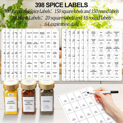 Glass Spice Jars with Bamboo Lid & 398 Label for Cabinet & Drawer Organizer3
