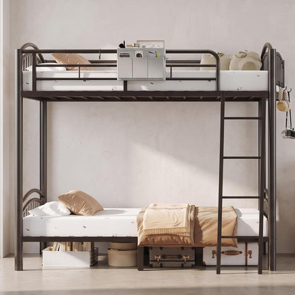 Bunk Bed Twin over Twin Metal Bunkbeds with Bedside Caddy, Convertible Ladder&Flat Rungs Space Saving Loft Bed for Adult&Teen6