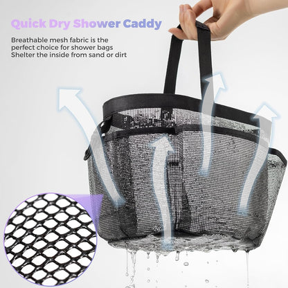 Mesh Shower Caddy Portable for College Dorm Room Essentials with 8-Pocket Large Capacity,Quick Dry Shower Bag for Bathroom, Beach,Gym4