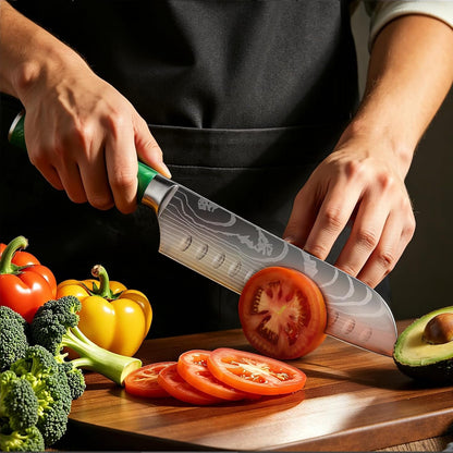 7 Inch Santoku Knife, Pretty Design, High‑Carbon Steel, Resin Handle6