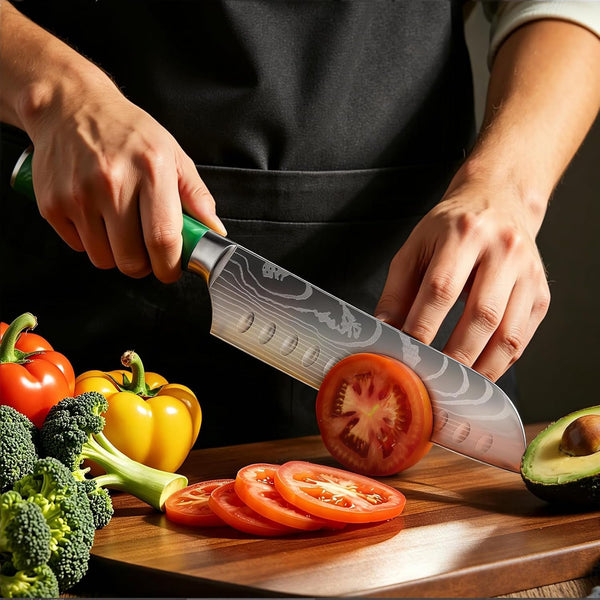 7 Inch Santoku Knife, Pretty Design, High‑Carbon Steel, Resin Handle6