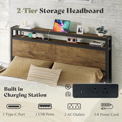 Queen Size Platform Bed Frame with Charging Station3