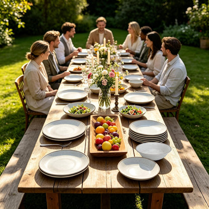 Farmhouse Rustic Melamine Dinnerware Sets, 12 Piece Service for 47