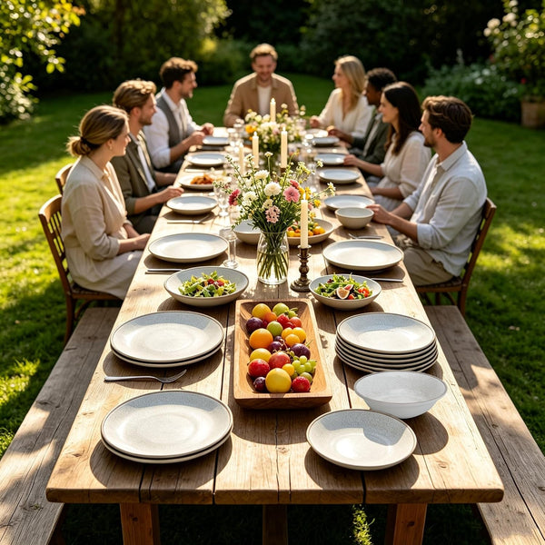 Farmhouse Rustic Melamine Dinnerware Sets, 12 Piece Service for 47
