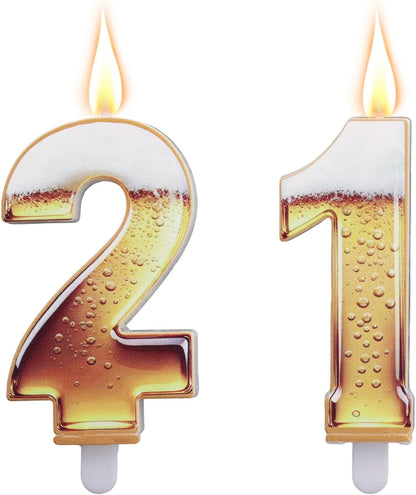 21St Birthday Cake Candles, Beer Themed Numbers Cake Candles1