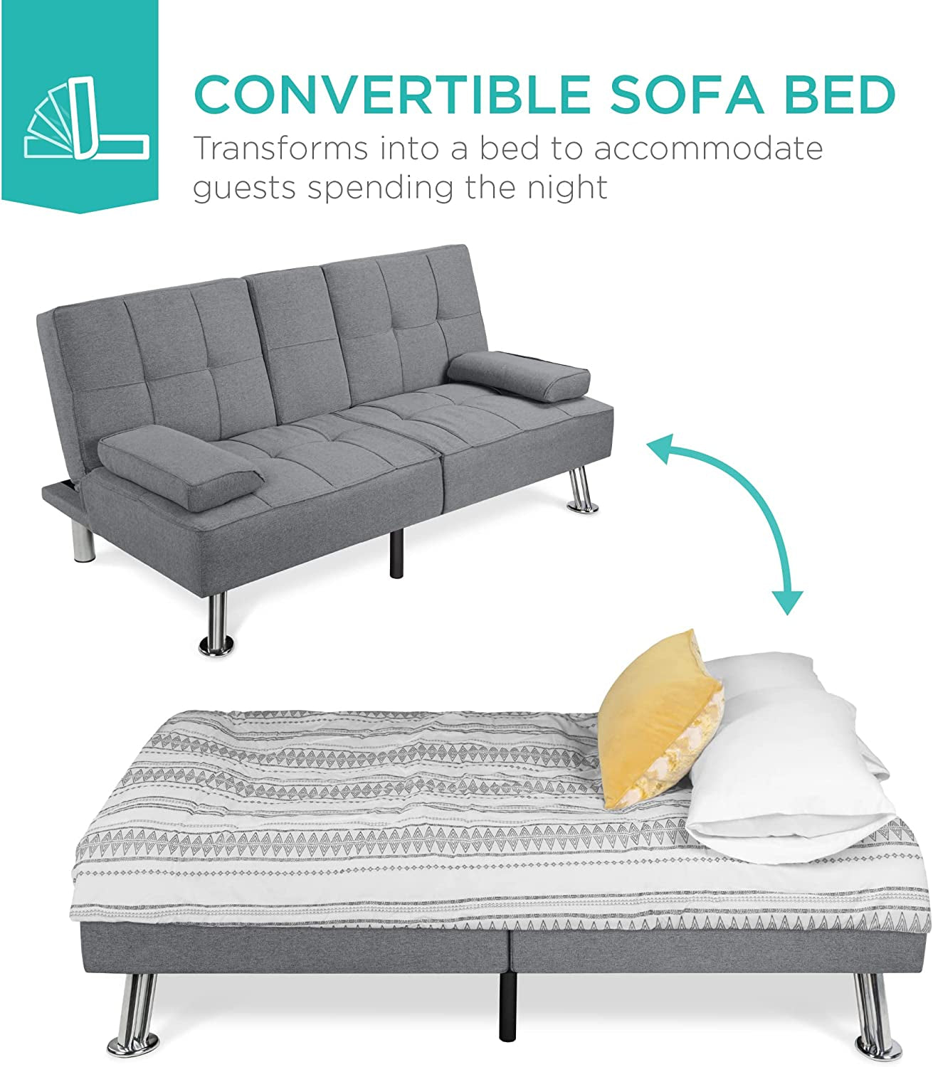 linen-modern-folding-futon-reclining-sofa-bed-for-apartment-dorm-w-removable-armrests-2-cupholders-gray