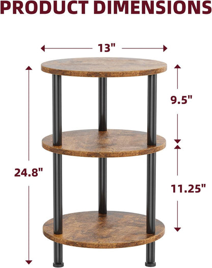 Side Table Living Room, Small round End Table, 3 Tiers Accent Table for Small Spaces, Rustic Brown2
