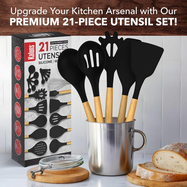 Silicone Kitchen Utensils Set, Premium Non Stick Cooking Utensils Set - 21 Pcs Wooden Handle Silicone Spatula Set 446°F Heat Resistant - Kitchen Gadgets Home Essentials2