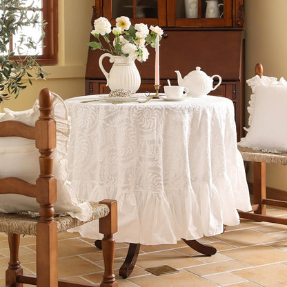 Vintage French Lace Cotton Table Cloth,Round Diameter 51"-Leiden2