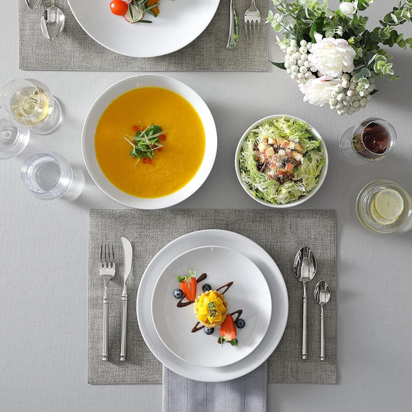 24-Piece Porcelain Dinnerware Set, White round Dish Set for 65