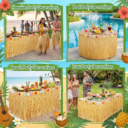 2 Pack Table Skirt Luau Party Decorations, Flower 53.2" X 29.5" Grass Table Skirts for Luau Party Summer Tropical Hawaiian Party Decorations (A-2 Pack)6