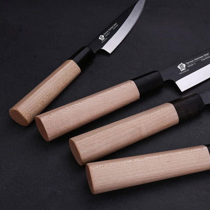 Set of 4 GYUTO Sushi Chef Knives-Yanagiba-Deba-Nakiri-Utility Kitchen Knife, Fish Slicing Filleting Knife Sets with German Steel Blade & Traditional Wooden Handle7