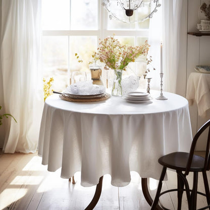100% Pure Linen round Tablecloths 90Inch round Machine Washable Tablecloth for Thanksgiving,Decorative Halloween,Buffet Parties,Picnic,Events,Weddings and Restaurants-White1