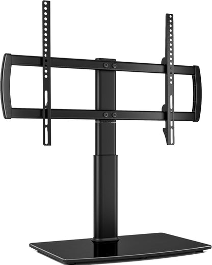 Universal Swivel TV Stand/Base Table Top TV Stand 32 to 65 Inch Tvs 80 Degree Swivel, 4 Level Height Adjustable, Heavy Duty Tempered Glass Base, Holds up to 88Lbs Screens, HT04B-0021