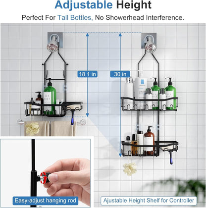 Upgraded Extended Length Shower Organizer with Hooks, Rustproof Shampoo Soap Holder, Large Hanging Bathroom Caddy2