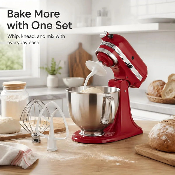 3-Piece Stainless Steel Mixer Attachments for 4.5-5 Qt Tilt-Head Stand Mixer, Flat Beater, Dough Hook & Wire Whip Set, Compatible with Kitchenaid Mixer7