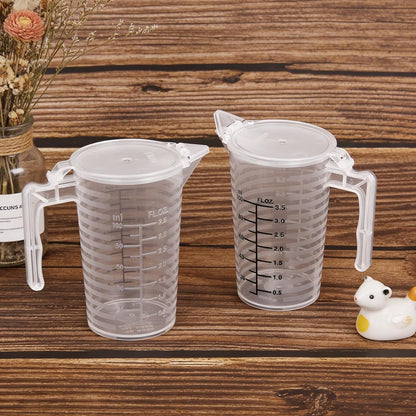 2 Pcs Measuring Cup with Lid 100Ml PP Plastic Ml & Oz Measuring Cup for Liquid Double Sided Graduated Beaker with Handle and Spout for Lab Home Kitchen (3.5Oz/100Ml)4