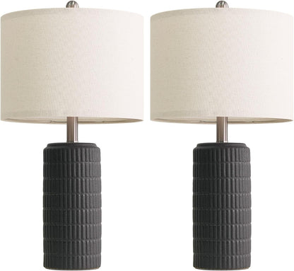 23" Matte-Textured Ceramic Table Lamps Set of 2 for Bedroom, Stone-Like Modern Bedside Lamps for Night Stands, Farmhouse Nightstand Table Lamps Decor for Living Room End Table Black9