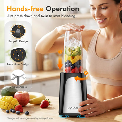1000W Smoothie Blender, 15-In-1 Single Serve Set, Press-Twist Design | Personal Blender & Kitchen Countertop Smoothie Maker with 2X24Oz+17Oz Cup, Detachable 4-Blade, Frozen Drinks, Protein Shakes2