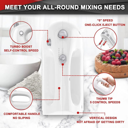 Hand Mixer Electric Handheld 400W 5-Speed Lightweight | Kitchen Mixer with Storage Case, 5 Stainless Steel Attachments for Baking Cake Egg Cream Food Beater, Turbo+Eject Button2