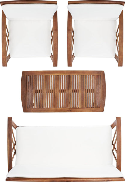 SAFAVIEH Outdoor Collection Fontana Natural/ Beige 4-Piece Conversation Patio Set with Cushions8