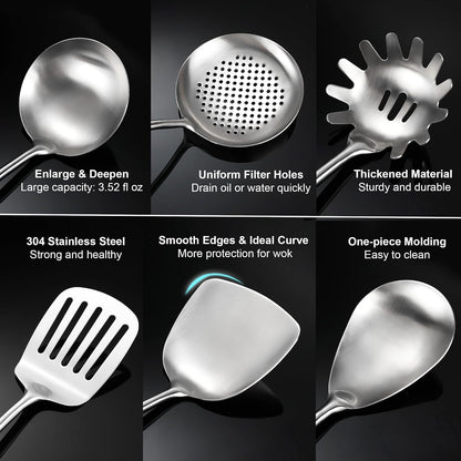 Stainless Steel Kitchen Utensils Set for Cooking Wooden Handle 9Pcs3