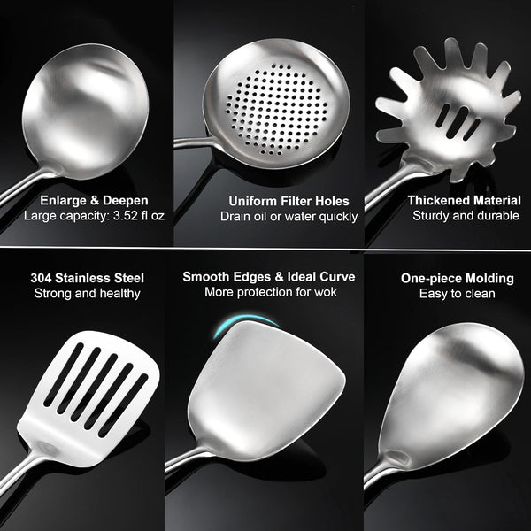Stainless Steel Kitchen Utensils Set for Cooking Wooden Handle 9Pcs3