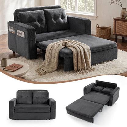 52" Sleeper Convertible Sofa Bed Couch, 3-In-1 Pull Out Couches for Living Room, with 2 Pillows, 6 Side Pockets, Easy Assembly, Grey1