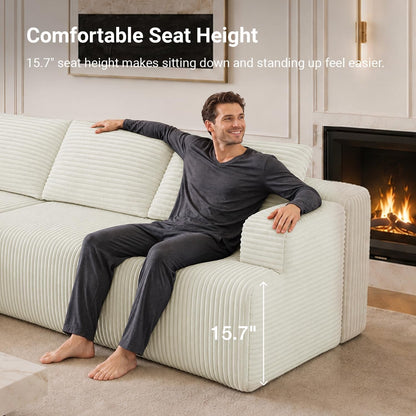 Modular Sectional Sofa, Boneless Couches for Living Room with Individually Wrapped Coil Support, No Assembly Required, Corduroy Fabric (Cream, 93" L-Shape Left Chaise)8