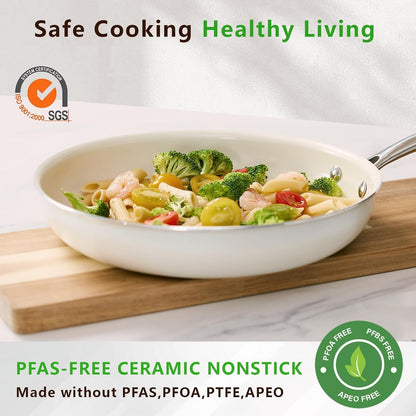8" Nonstick Ceramic Frying Pan, Small Pan Non Toxic, White | PTFE & PFAS & PFOA Free Ceramic Coating, Dishwasher/Oven Safe, Induction Compatible, Suitable for All Stovetops3