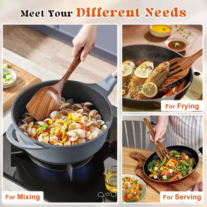 2Pcs Wooden Spatula, Acacia Solid & Slotted Turner Spatula Set, Long Handle Flat Frying Spatulas, Ideal Kitchen Gift for Mother and Grandma, Kitchen Utensils Set for Cooking, Frying, Baking7