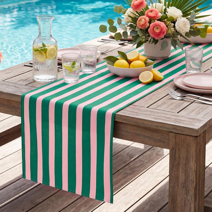 Linen Pink Green Cabana Striped Table Runner, 14 X 120 In5