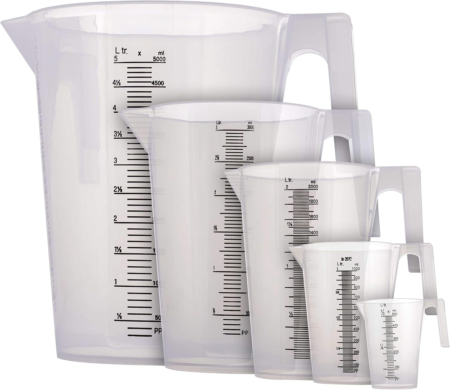 5-piece-set-of-plastic-graduated-measuring-and-mixing-pitchers