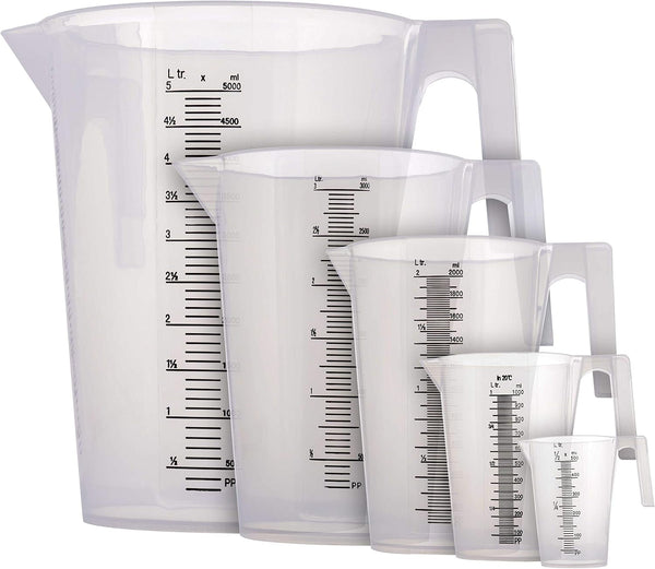 5 Piece Set of Plastic Graduated Measuring and Mixing Pitchers1