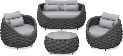 Outdoor 4 PCS Patio Conversation Set, All-Weather Wicker Patio Couch Sofa with Waterproof Thick Cushion Coffee Table for Porch, Balcony Mix Color1