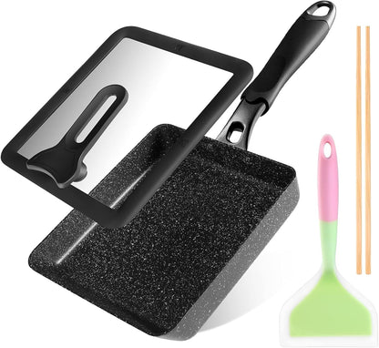 Tamagoyaki Pan - Japanese Egg Pan with Lid, Square 7X6 Inch | Japanese Omelette Pan for Rolled Omelets - Nonstick Tamago & Square Frying Pan, Induction Ready, Heat-Resistant Handle1