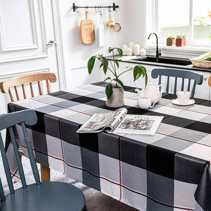 Rectangle Plaid Check Tablecloth Holiday Outdoor Checkered Table Cover Waterproof Wrinkle Resistant Classic Tabletop Decoration Party Kitchen Dining Room, 52" X 70", Black2