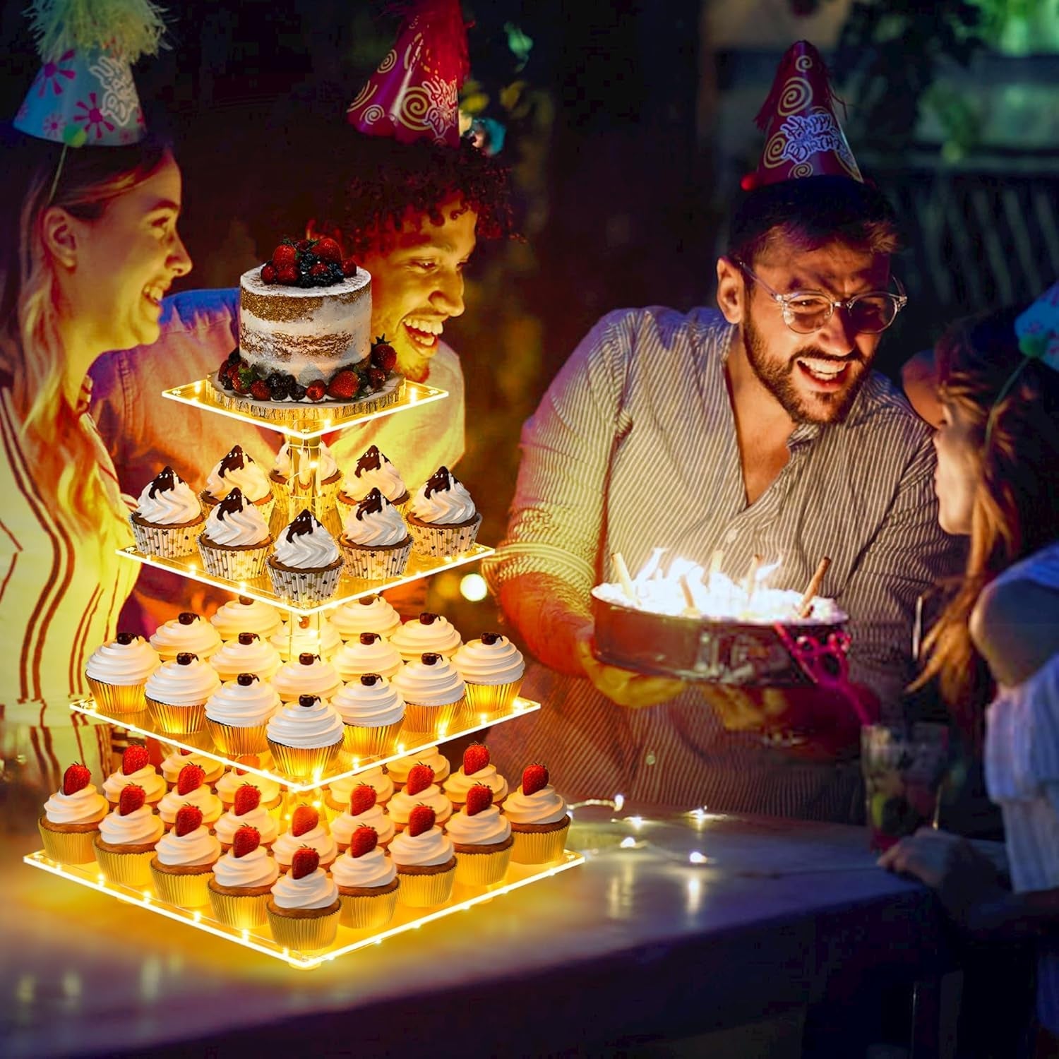 cupcake-stand-with-yellow-led-lights-4-tier-cupcake-stand-for-50-cupcakes-acrylic-cupcake-tower-stand-clear-tiered-cupcake-holder-for-birthday-candy-bar-decor-weddings-parties-events