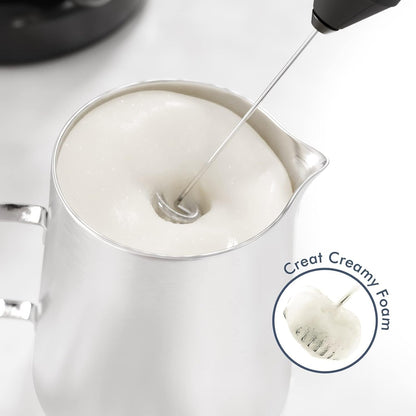 Powerful Milk Frother Wand - Mini Handheld Milk Frother with Stainless Steel Whisk - Battery-Powered Drink Mixer for Coffee, Lattes, Cappuccinos, Matcha - Coffee Enthusiasts Gift - Black2