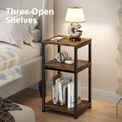 Side Table, End Table Night Stand, 3 Tiers Shelf for Living Room, Rustic Brown5