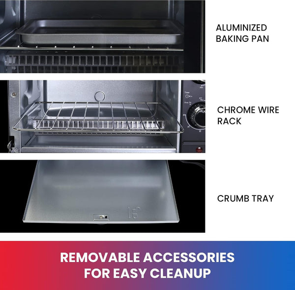 Total Chef Toaster Oven - Countertop Oven for Toast, Bake, Broil, Pizza, Compact Size for Small Kitchen, Appliance with Timer, Black4