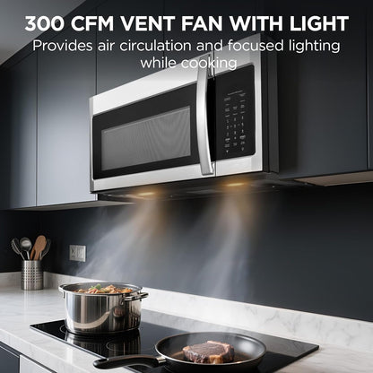 BLACK+DECKER Over-The-Range Microwave Oven with Air Fryer, 1.5 Cu.Ft, 900W | 6-In-1 Cooking Modes, Convection & Bake, Sensor Reheat, 300 CFM Vent, Air Fryer Combo, Stainless Steel6
