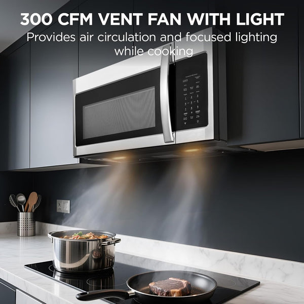 BLACK+DECKER Over-The-Range Microwave Oven with Air Fryer, 1.5 Cu.Ft, 900W | 6-In-1 Cooking Modes, Convection & Bake, Sensor Reheat, 300 CFM Vent, Air Fryer Combo, Stainless Steel6