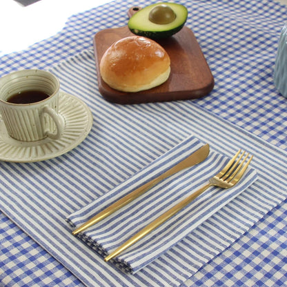 Plain Striped Cotton Linen Blended Dinner Cloth Napkins - Set of 12 (40 X 30 Cm) - for Events & Home Use (Blue)2
