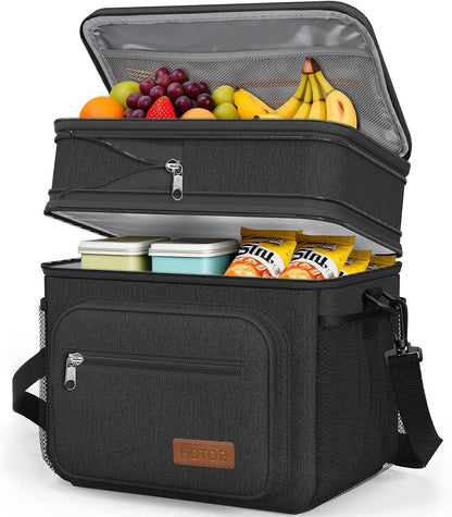 Lunch Box Men Women Double-Layer Insulated Lunch Bag Black 12L1