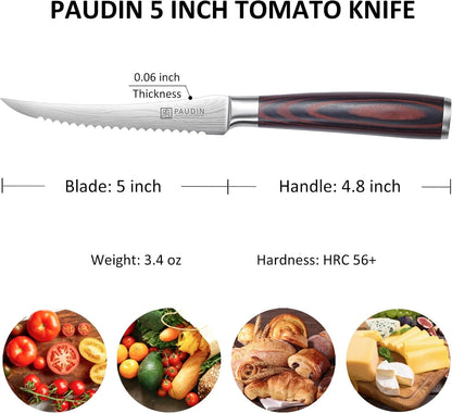 Utility Knife 5 Inch Kitchen Knife, Ultra Sharp High Carbon Stainless Steel Small Chef Knife with Sheath, Kitchen Utility Knife with Ergonomic Pakkawood Handle2