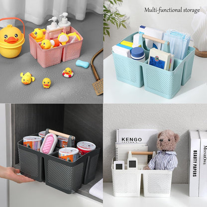 Portable Shower Caddy Basket Plastic Cleaning Caddy Organizer Storage Tote with Handle for Bathroom, College, Dorm Room Essentials, White4